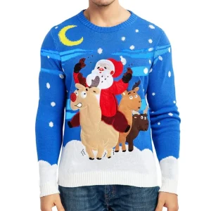 Mens Fuzzy Reindeer Christmas Sweater