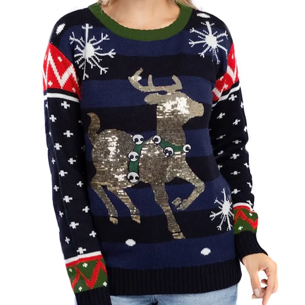 Womens Shining Ugly Christmas Sweater Reindeer