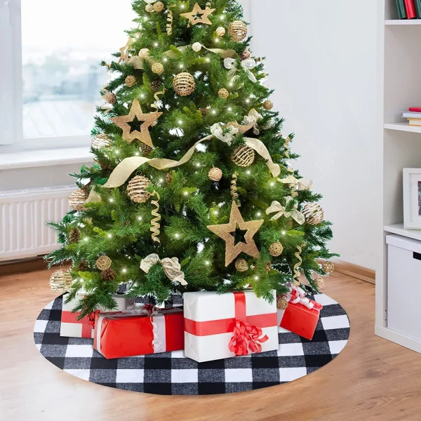 Black and White Buffalo Plaid Christmas Tree Skirt 36in