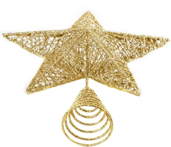 Christmas Glitter Lighted Gold Star Tree Topper