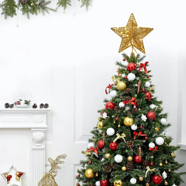 Christmas Glitter Lighted Gold Star Tree Topper
