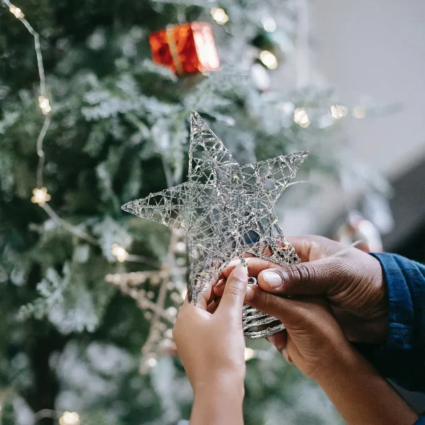 Christmas Glitter Lighted Silver Tree Topper Star