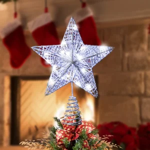 Christmas Glittery Silver Light Up Star Tree Topper