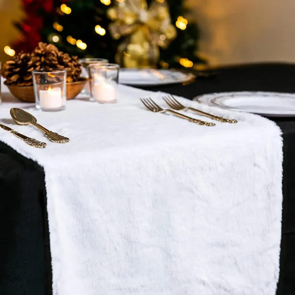 Faux Fur Christmas White Table Runner 15in x 72in