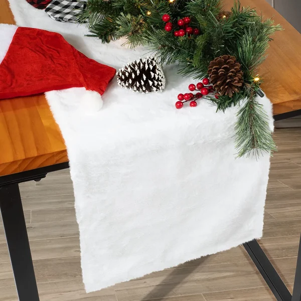 Faux Fur Christmas White Table Runner 15in x 72in
