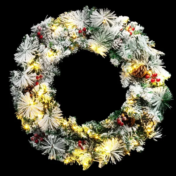 Artificial Christmas Wreaths Flocked With LED Lights 24in