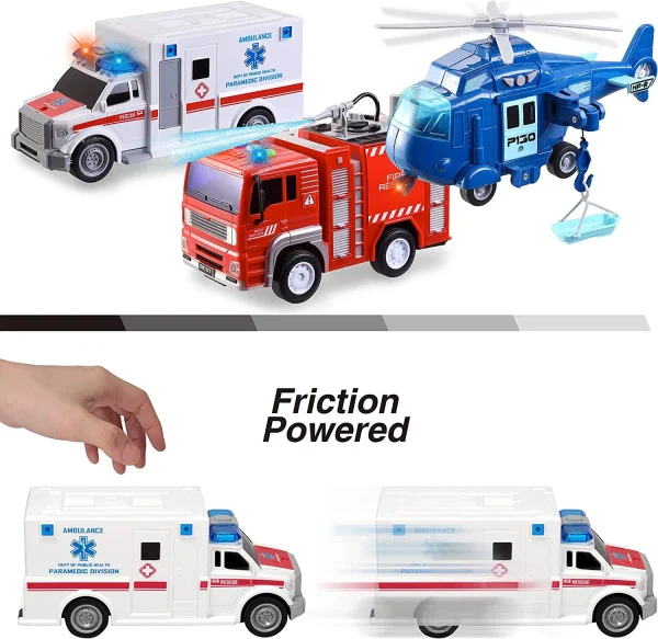 13pcs City Emergency Vehicle Toy Set with Police Helicopter