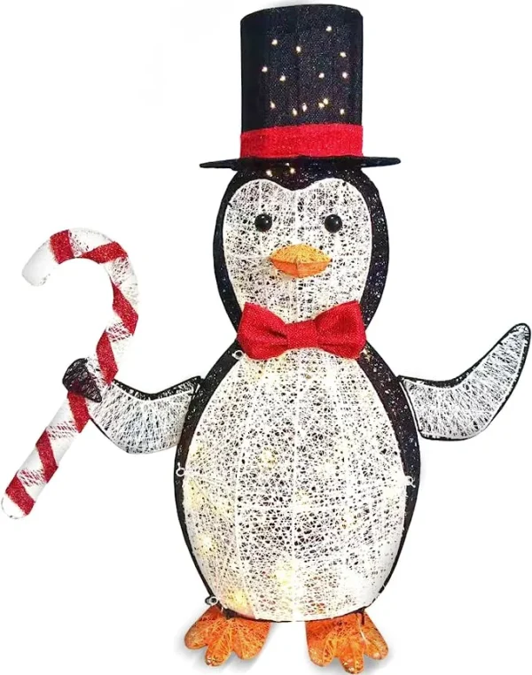 3ft 100 LED Penguin with Top Hat and Candy Cane Yard Lights