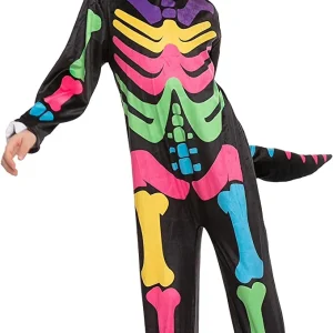 Child Colorful T-rex Dinosaur Skeleton Costume