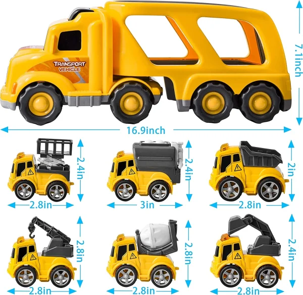7Pcs Construction Transport Carrier Truck Diecast Vehicle Toys