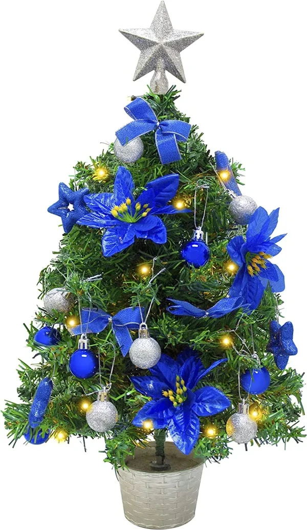 DIY Blue Small Tabletop Christmas Tree With LED Lights 24 in