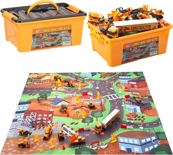 11pcs Die Cast Construction Vehicle Toy Set with Mat