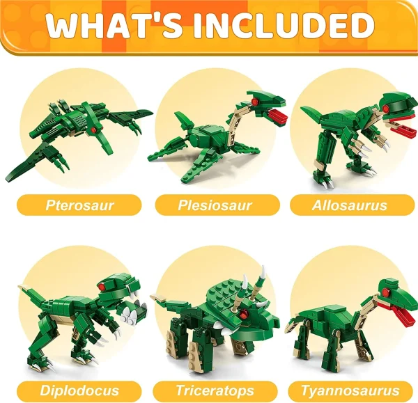 6 in 1 Dinosaur Building Block Set