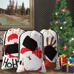 3pcs Personalized Christmas Burlap Drawstring Bags
