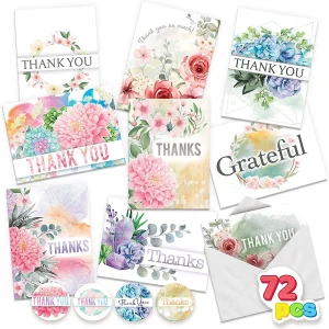 72Pcs Floral Thank You Cards