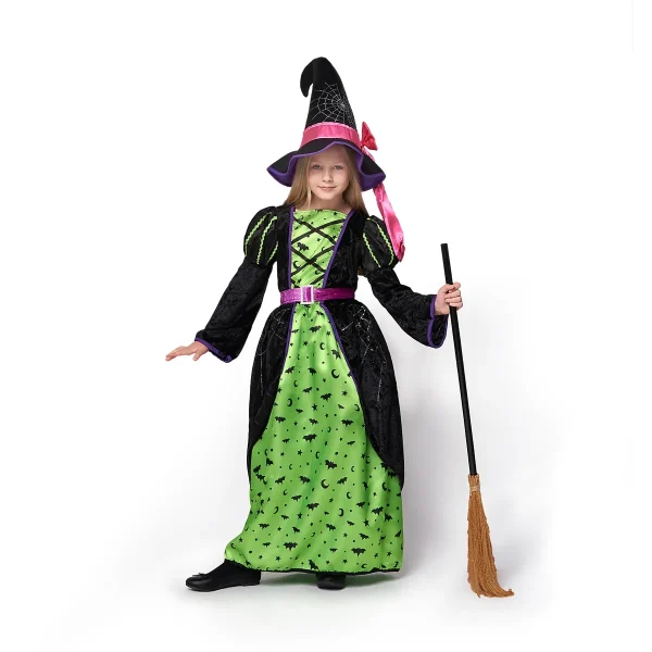 Girls Green and Black Witch Halloween Costume