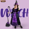 Girls Purple Witch Spider Web Dress Costume