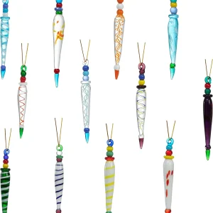 12pcs Christmas Tree Colorful Glass Icicle Ornaments
