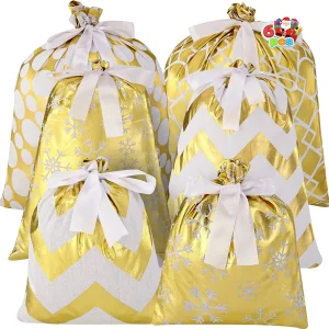 6pcs Gold Drawstring Fabric Gift Bags