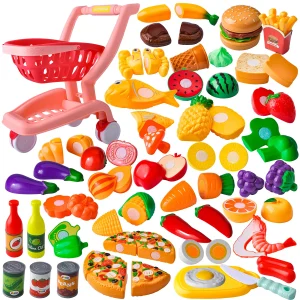 Grocery Store Pretend Play Shopping Cart Food Toy Playset