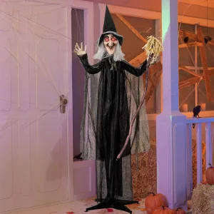 Standing LED Animated Halloween Witch with Broom 72in