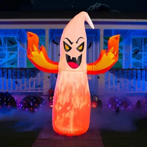 8ft Inflatable LED Halloween Ghost with Flaming Hand