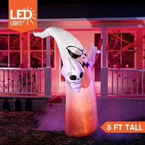 8ft LED Halloween Inflatable Ghost Holding Skull