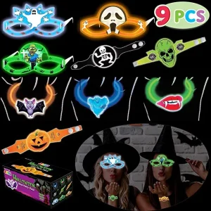 9Pcs Halloween Glasses Glow Stickers