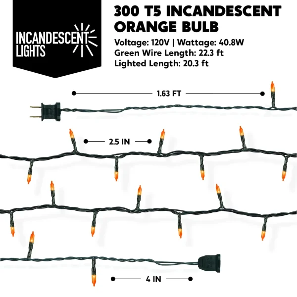 Halloween Orange Incandescent String Lights 60.9ft