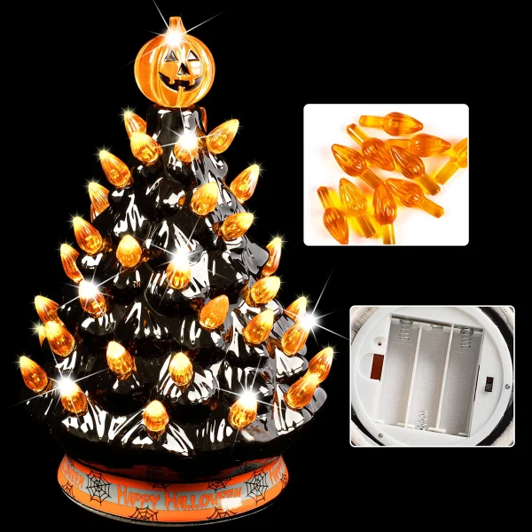 Halloween Orange Pre-Lit Tabletop Tree 9in