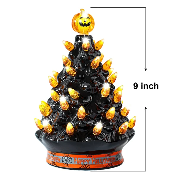 Halloween Orange Pre-Lit Tabletop Tree 9in