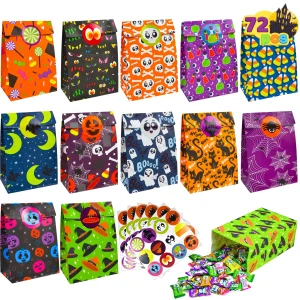 72Pcs Halloween Paper Treat Bag with Stickers