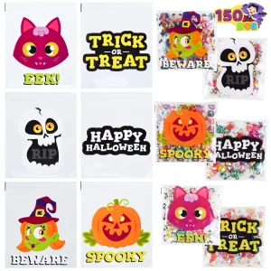 150 Pcs Halloween Square Double Sided Cellophane Candy Treat Bag
