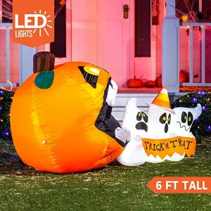 6ft Inflatable LED Halloween Pumpkin Eating Ghost