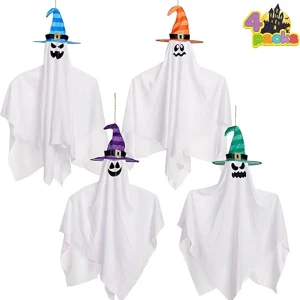 4Pcs Hanging Ghost with Colorful Hat 27.5in