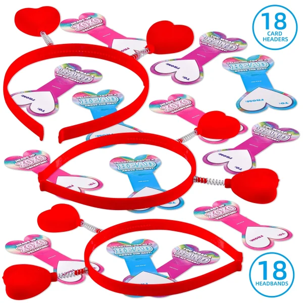 18Pcs Heart Headband with Valentines Day Cards for Kids-Classroom Exchange Gifts