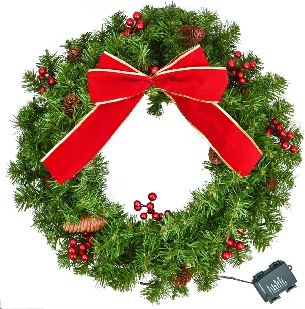 Artificial Christmas wreath bows with red berries 12in