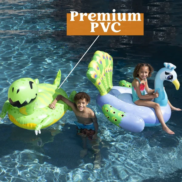 2pcs Inflatable Dinosaur and Peacock Pool Floats
