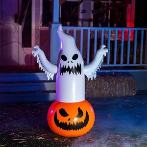 4.5ft Inflatable Ghost on Pumpkin Tumbler Decoration