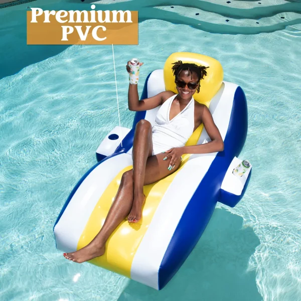 Inflatable Pool Recliner Lounge Raft with Cupholders