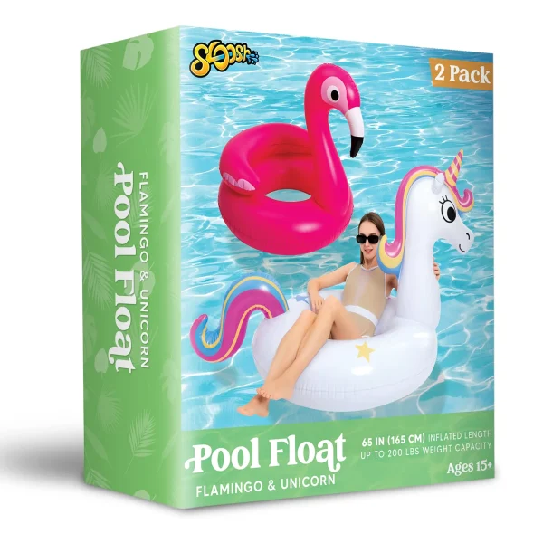 2pcs Inflatable Flamingo and Unicorn Pool Float