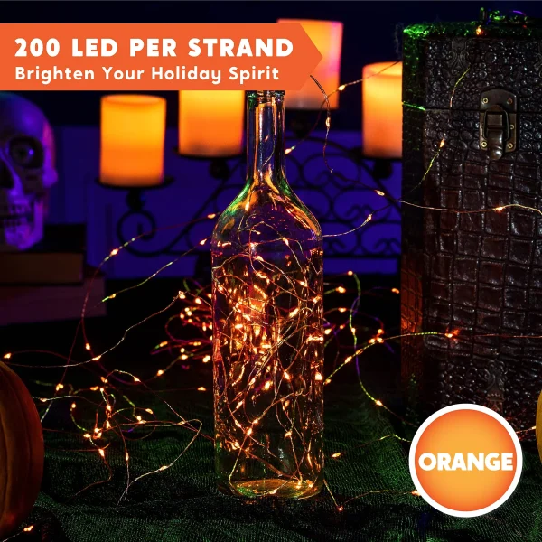 65.6ft Orange Copper LED Halloween String Lights with Remote Control and 8 Lighting Modes