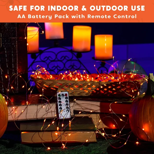 98.4ft Orange Copper LED Halloween String Lights with Remote Control and 8 Lighting Modes