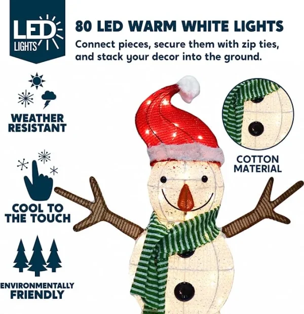 80 LED Cotton Snowman with Christmas Hat 3.5ft
