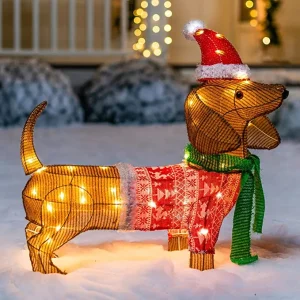 2ft Tinsel Wiener Dog Christmas Yard Lights