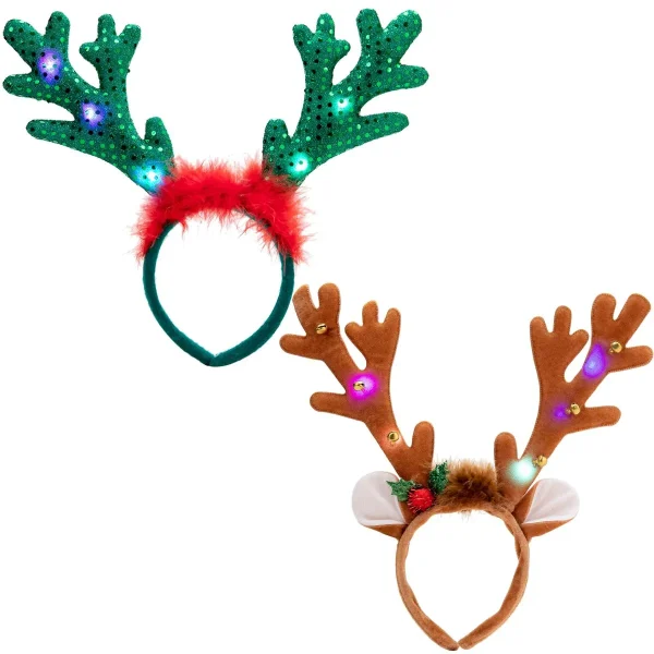 2pcs Christmas LED Light Up Reindeer Headband