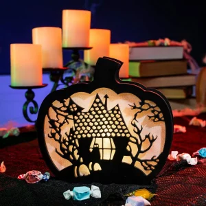 Lighted Pumpkin Shadow Box (Haunted House)