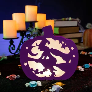 Lighted Pumpkin Shadow Box (Witch)