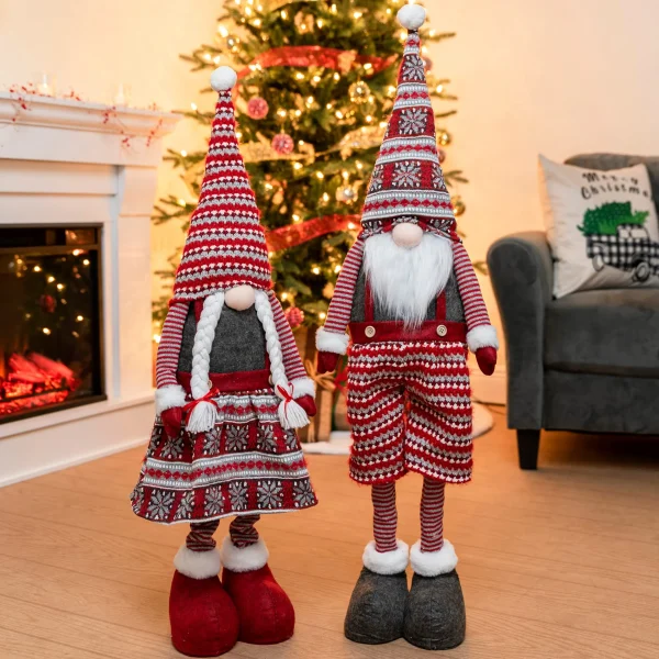 Standing Christmas Knitted Gnome Couple Decoration 40in