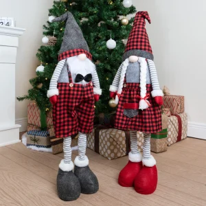 Christmas Red Buffalo Style Gnome Couple Decoration 40in